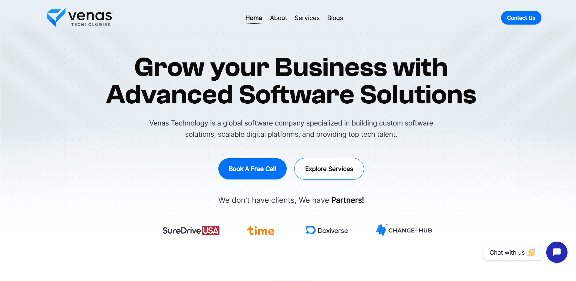 Venas Technologies corporate website homepage